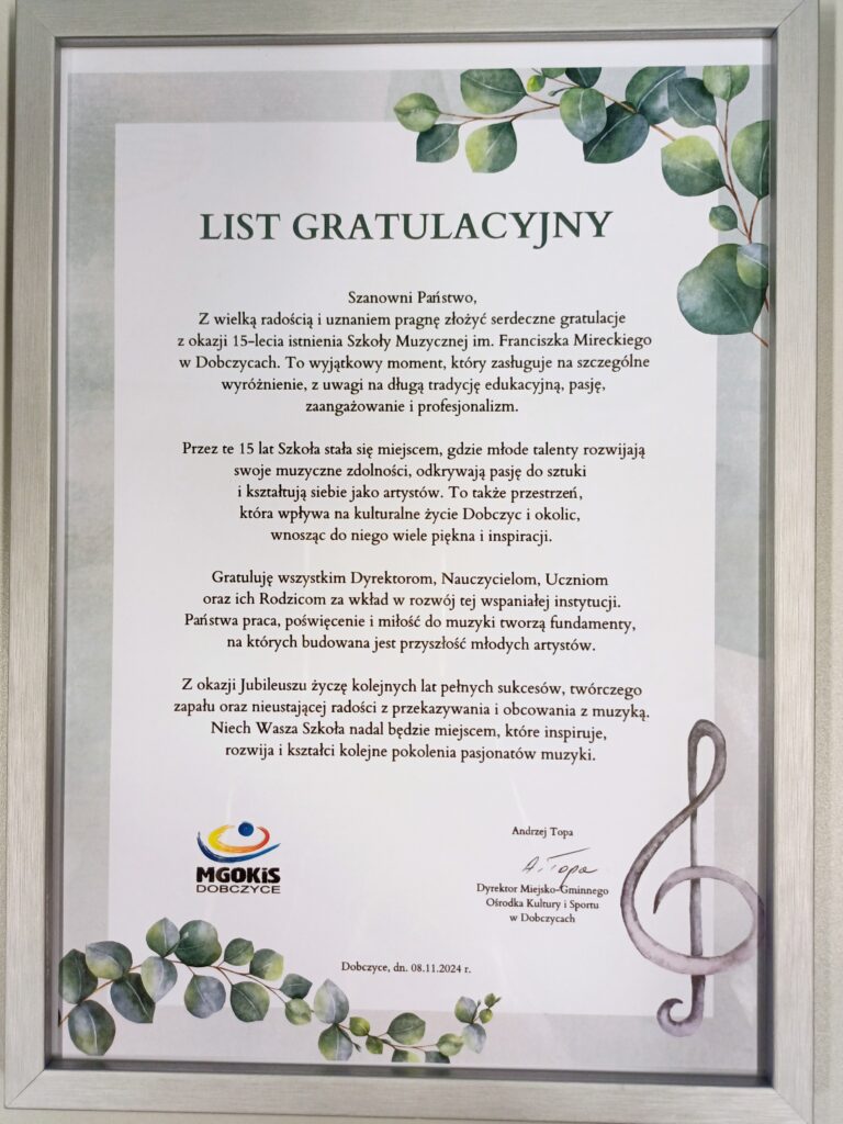 List Gratulacyjny Od Pana Andrzeja Topy