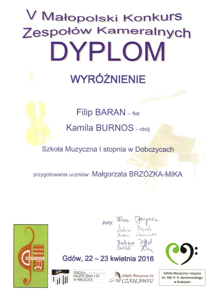 Dyplom Duet Burnos I Baran Gdów 1