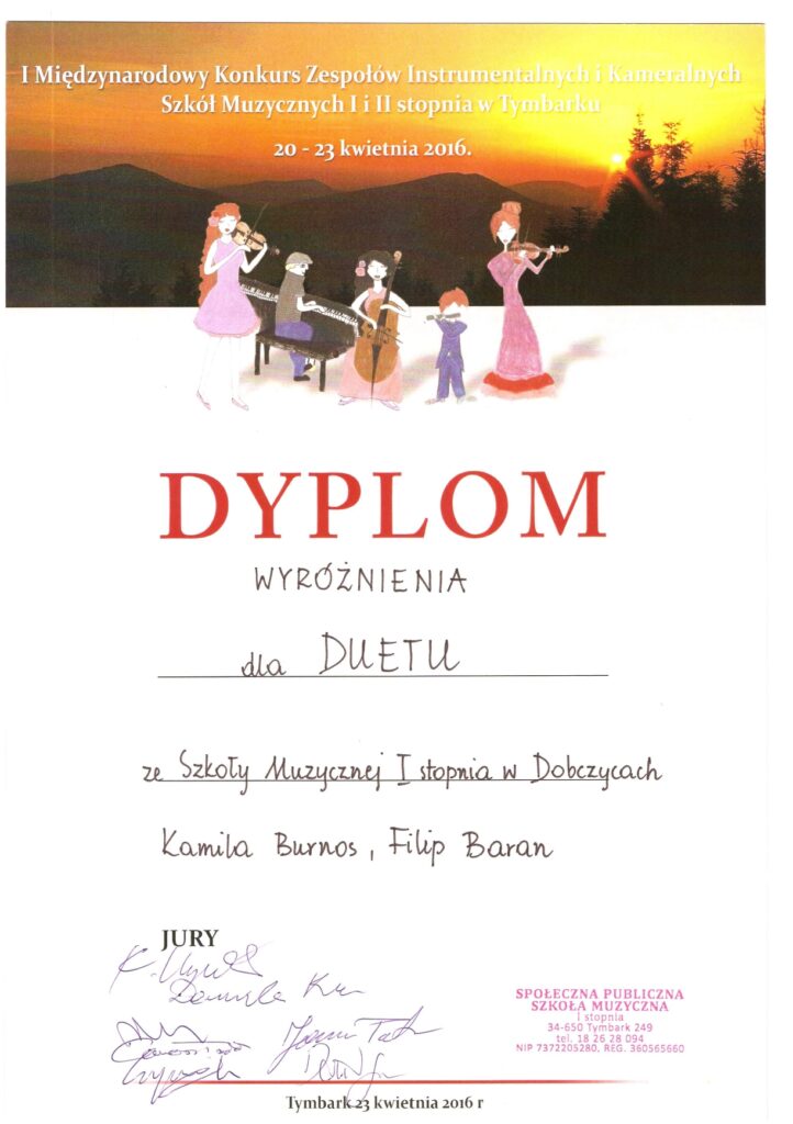 Dyplom Duet Burnos I Baran Tymbark 1