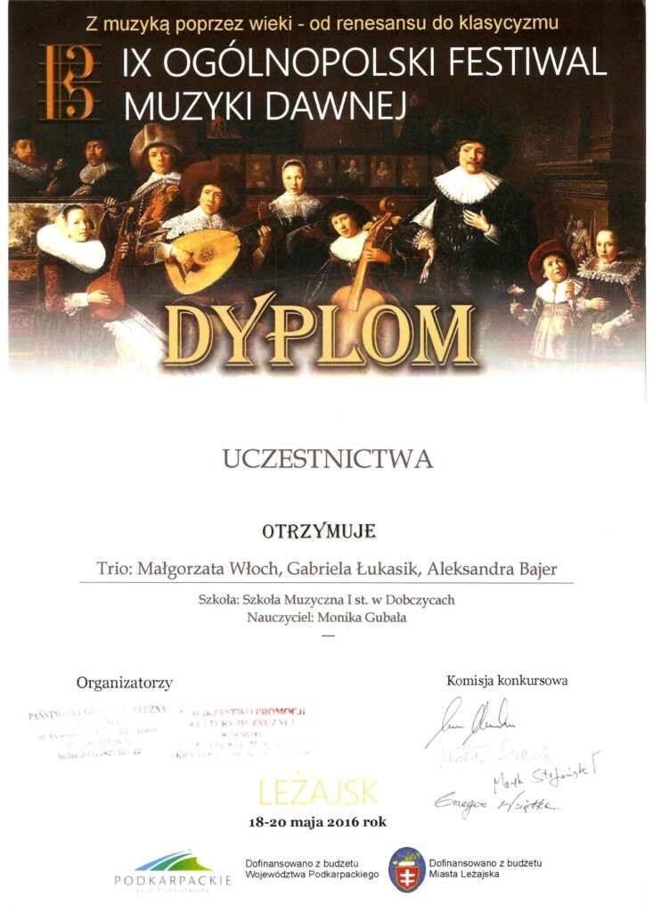 Dyplom Trio Włoch, Bajer, Łukasik Uczestnict. 1