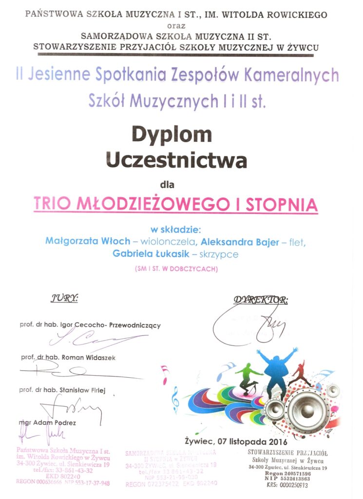 Dyplom Trio Włoch, Bajer, Łukasik Uczestnictwo 1