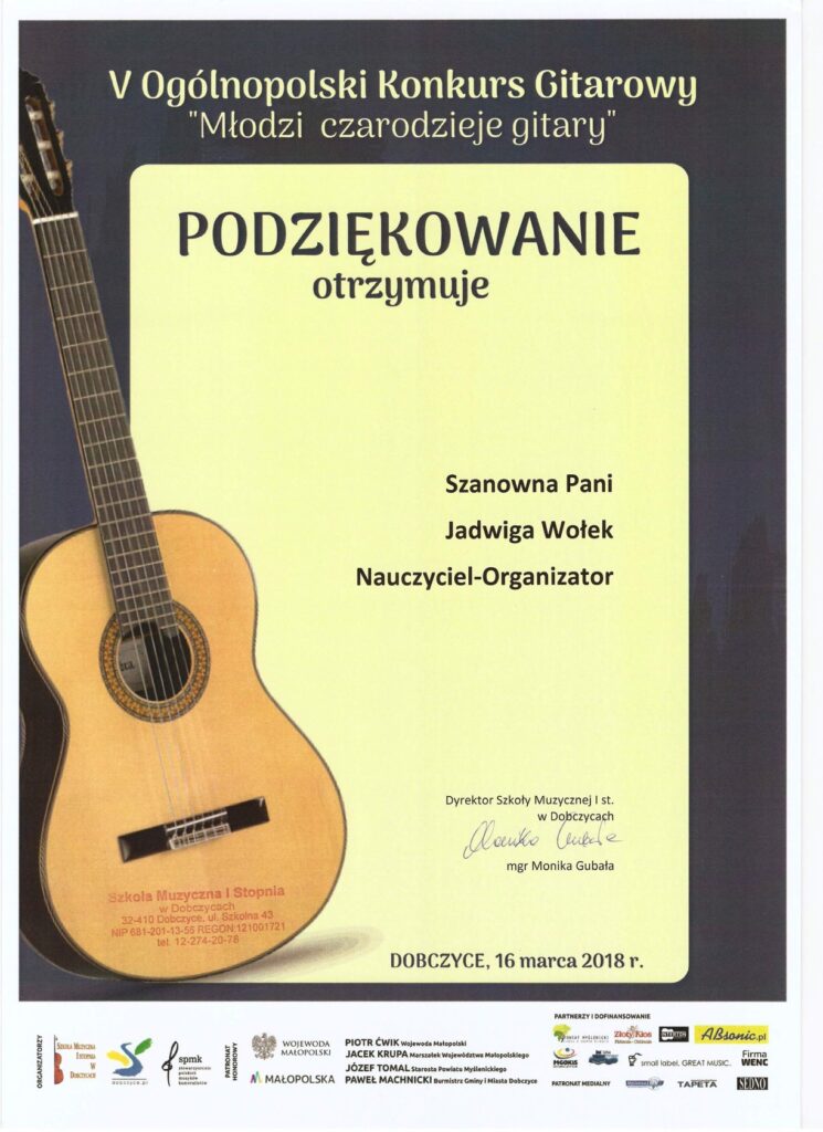 Podziękowanie J. Wołek 1