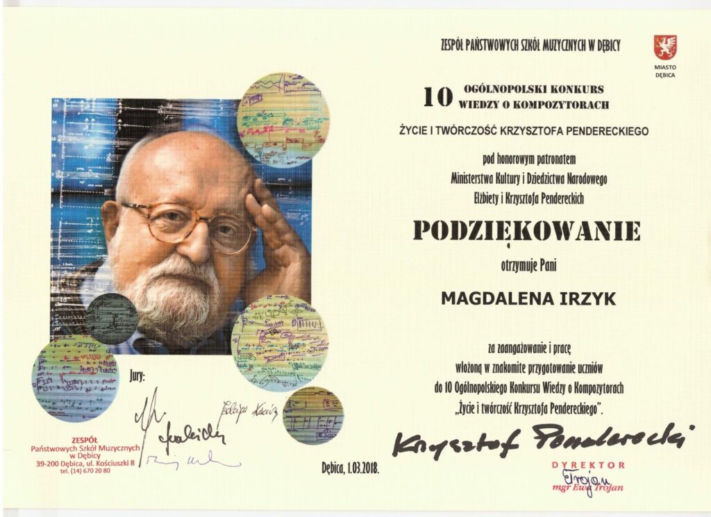Podziekowanie M. Irzyk 1
